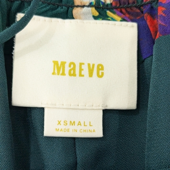 Maeve 100% Silk Green Floral Top Blouse Cold Shoulder Long Sleeve Flowy XS - Picture 9 of 10